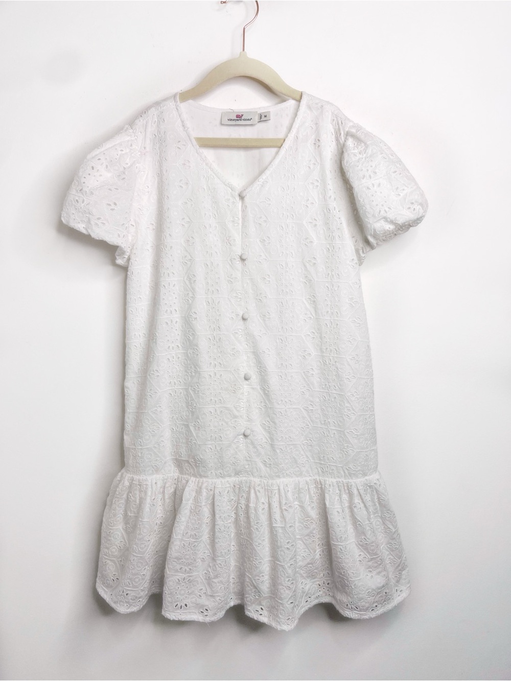 Vineyard Vines Eyelet Ruffle Hem White Kids' Dress Size M